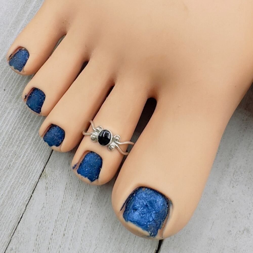 Black Onyx Sterling Silver Toe Ring Adjustable